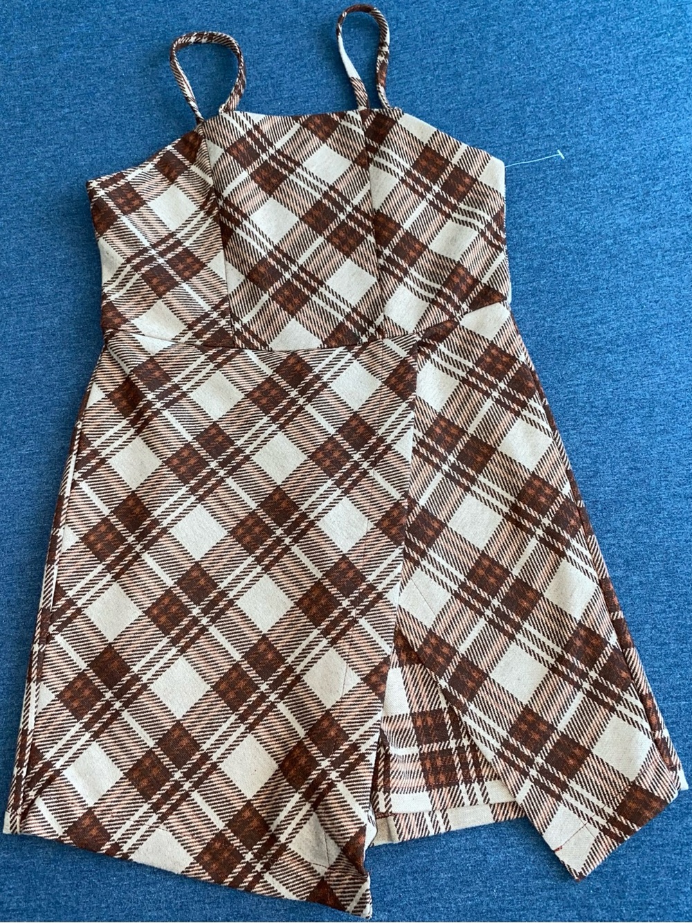 Rare Editions Brown & Cream Plaid Dress with Spaghetti Straps